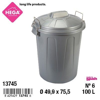 [148946] CUBO BASURA ESLA REDONDO CON ASAS METAL PLATA Nº6 100 LTS