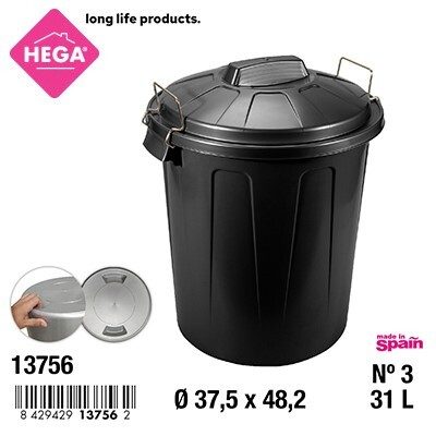[148947] CUBO BASURA ESLA REDONDO CON ASAS NEGRO Nº3 31 LTS