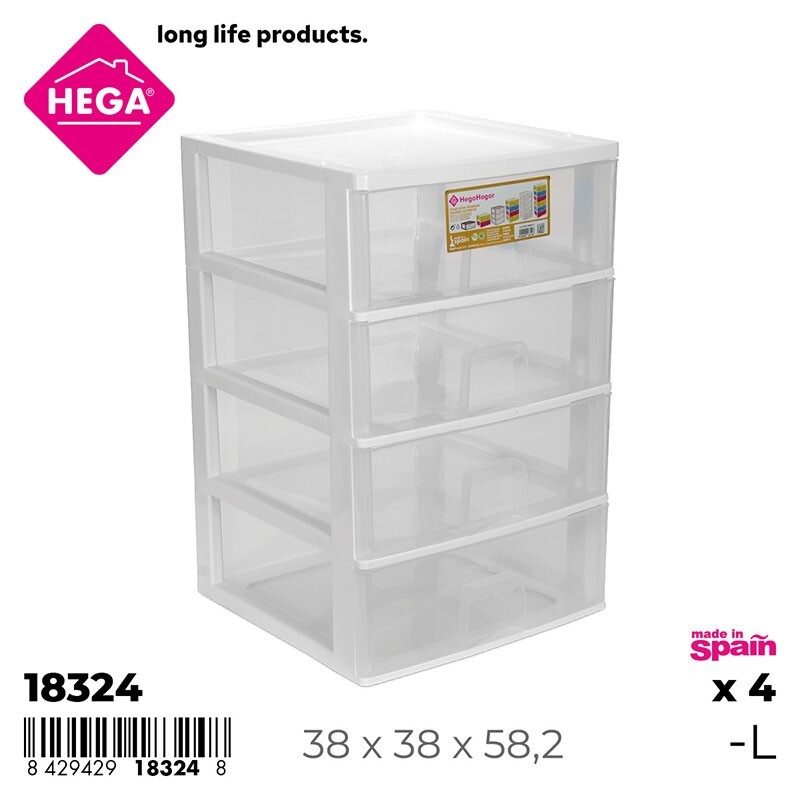 [148962] CAJONERA EIFFEL MODULAR 4 CAJONES BLANCO TRANSPARENTE