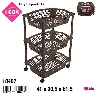 [148965] CARRITO VERDULERO CIBELES RECTANGULAR MARRON 3 CESTAS