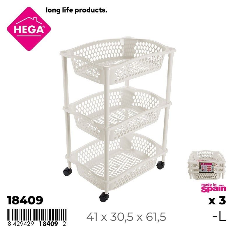 [148966] CARRITO VERDULERO CIBELES RECTANGULAR MARFIL 3 CESTAS