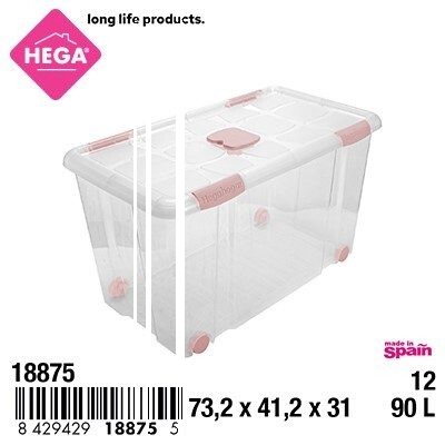 [148975] CAJA Nº12 NEW BOX CON CIERRES ANTIPOLILLA Y RUEDAS ROSA 90 LTS