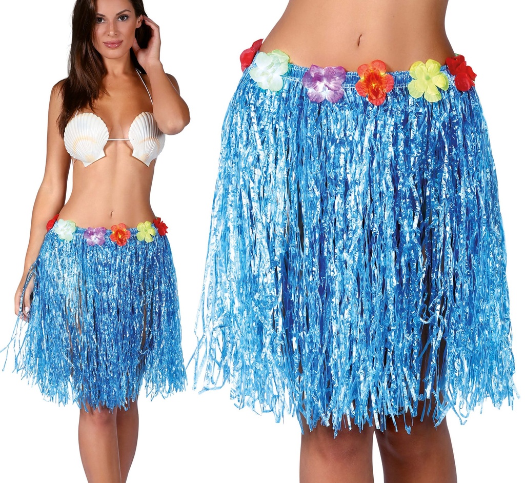 [106787] Falda Hawaiana Flores Azul 50CMS