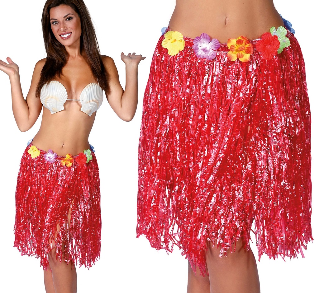 [106788] Falda Hawaiana Flores 50CM Roja