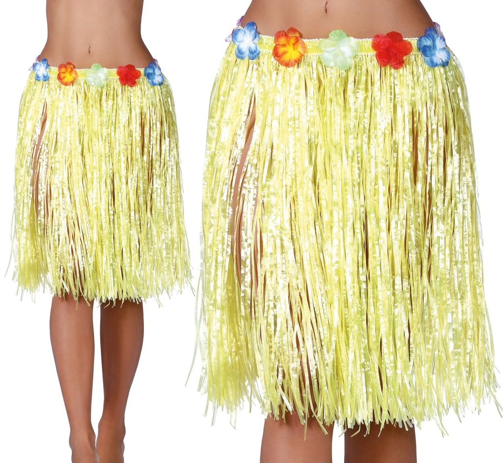 [106789] Falda Hawaiana Flores 50CM Amarilla