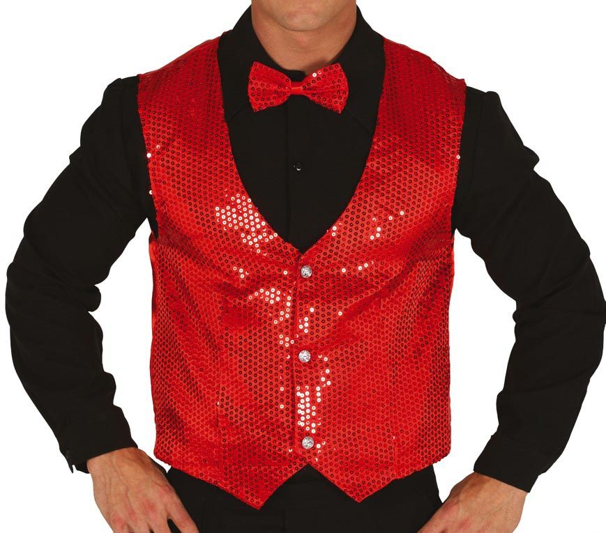 [148318] Chaleco Lentejuelas Rojo Adulto