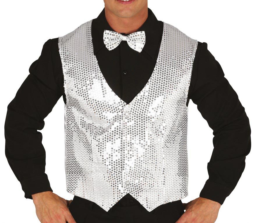 [148319] Chaleco Lentejuelas Plateado Adulto