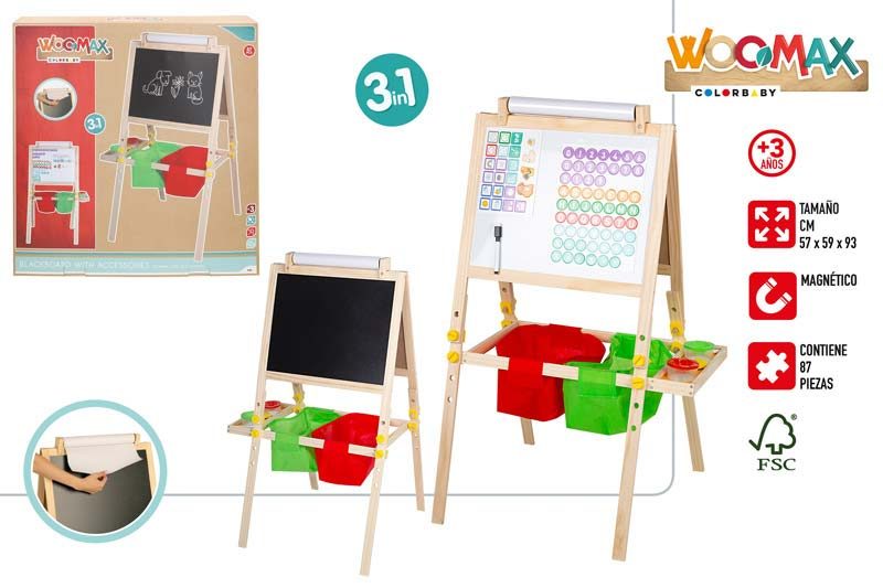 [147124] Pizarra Madera Pie 3 en 1 con Accesorios