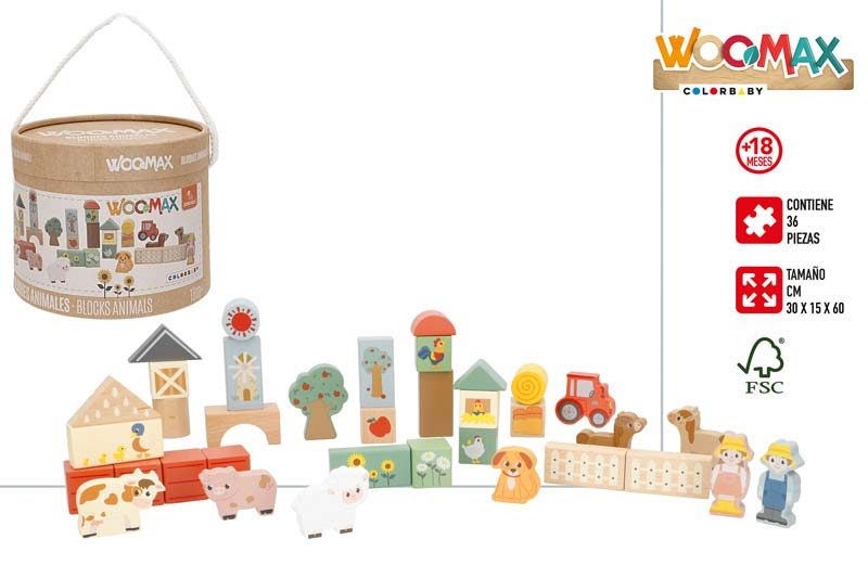 [147126] Cubo Woodmax Bloques Animales Madera + 18 Meses