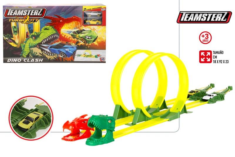 [147265] Pista Doble Lanza Coches Dino + 2 Coches