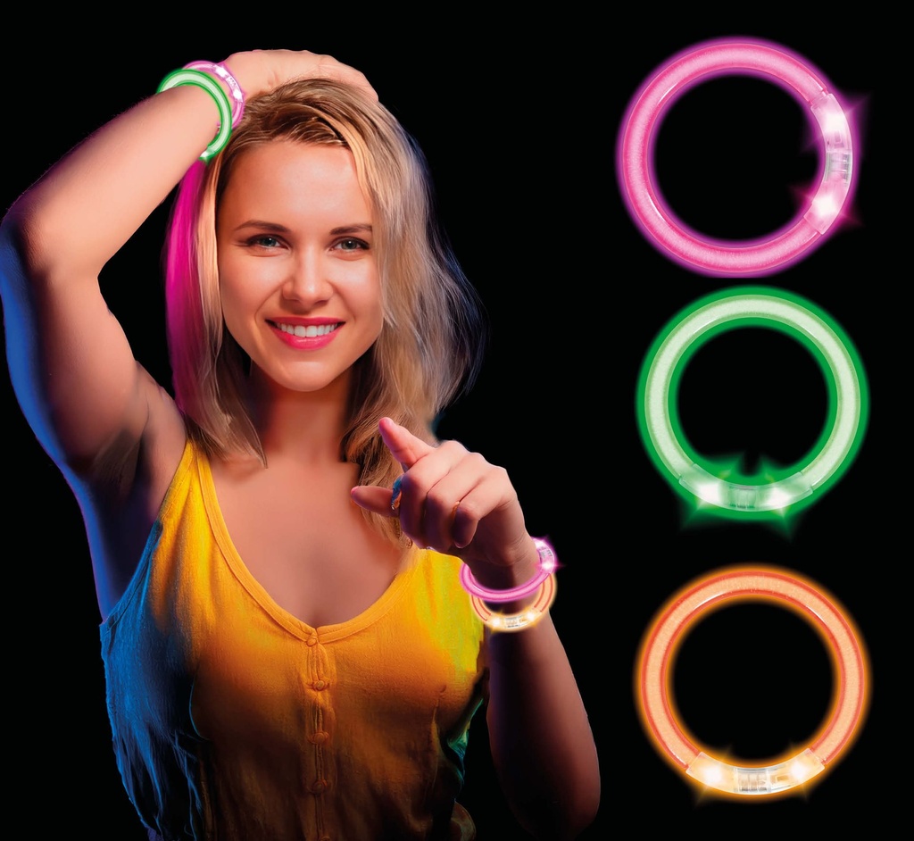 [152208] Pulseras LED Surtidas Colores 8 CM 4 UDS