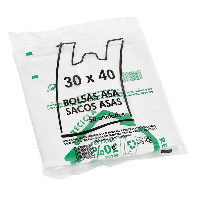 [152247] BOLSA CAMISETA BLANCA IMPRESION GENERICA 30 X 40 CM 50 UDS