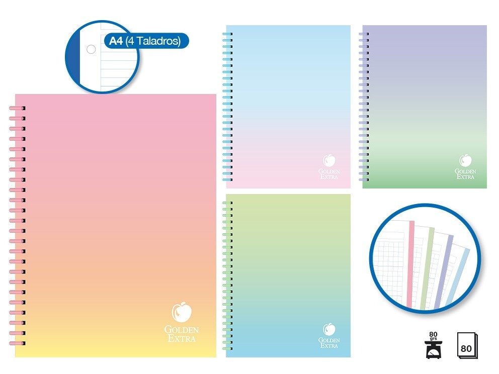 [151706] CUADERNO PP RAINBOW SOFT RING A4 80 GRS 80 HOJAS GOLDEN