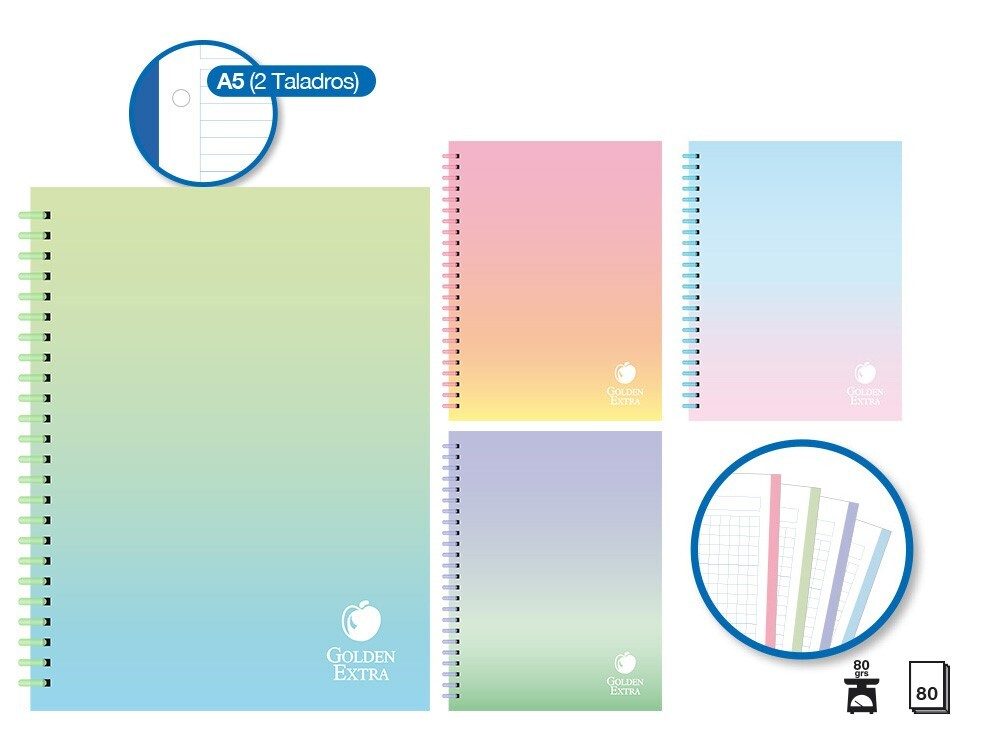 [151707] CUADERNO PP RAINBOW SOFT RING A5 80 GRS 80 HOJAS GOLDEN