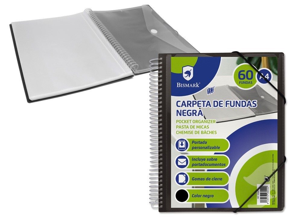 [135869] CARPETA ESPIRAL NEGRA A4 CON 60 FUNDAS