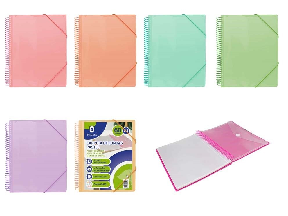 [143732] BISMARK CARPETA ESPIRAL PASTEL A4 60 FUNDAS