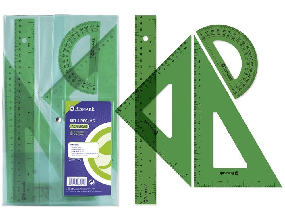 [143763] SET REGLAS VERDES ACRILICAS BISMARK EN FUNDA 4 PZAS