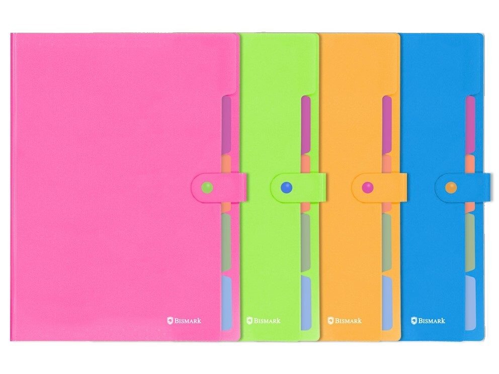 [144477] CARPETA FUELLE BOTON 5 BOLSILLOS NEON A4