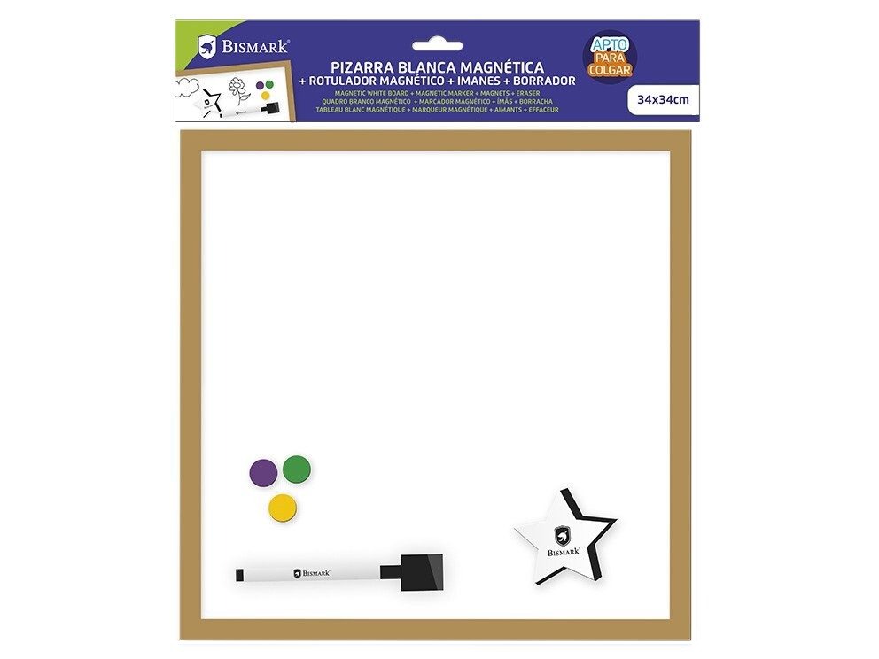 [151697] PIZARRA BLANCA MAGNETICA CON MARCO + ROTULADOR + IMANES + BORRADOR 34 X 34 CM BISMARK