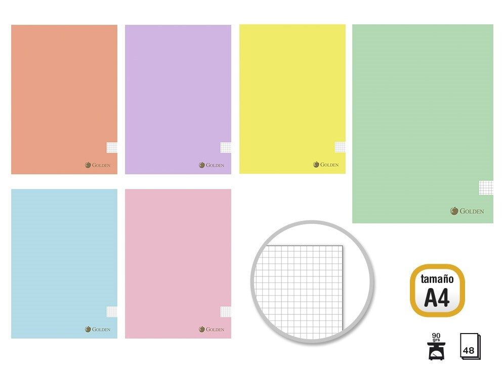 [151701] LIBRETA GRAPADA PASTEL CUADRO 4 X 4 A4 90 GRS 48 HOJAS GOLDEN