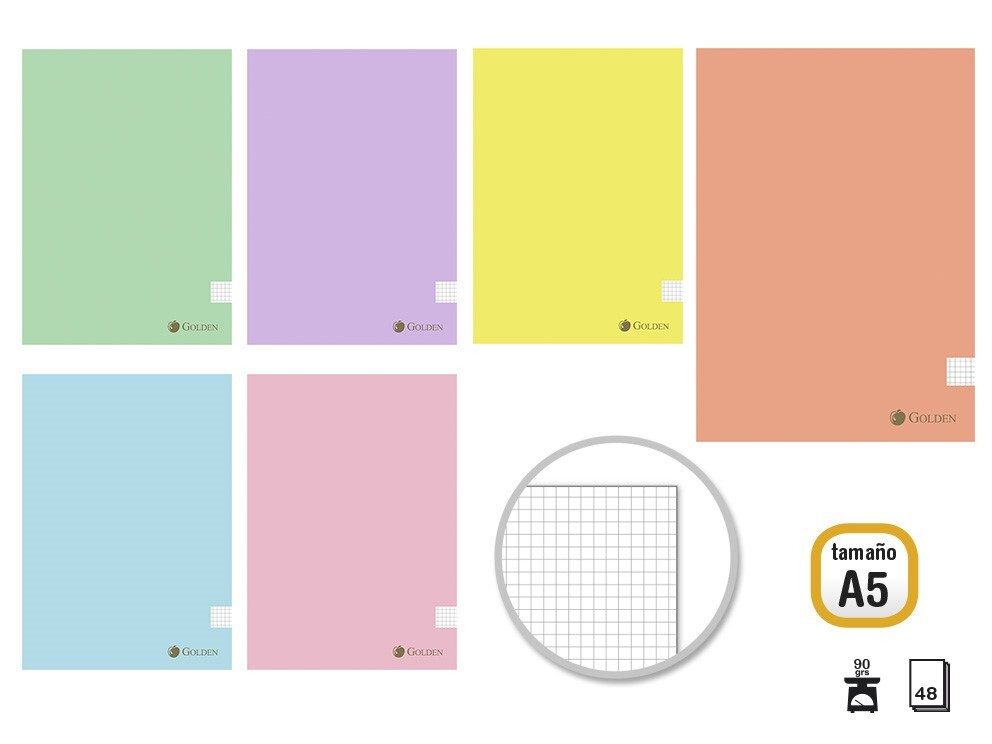 [151702] LIBRETA GRAPADA PASTEL CUADRO 4 X 4 A5 90 GRS 48 HOJAS GOLDEN