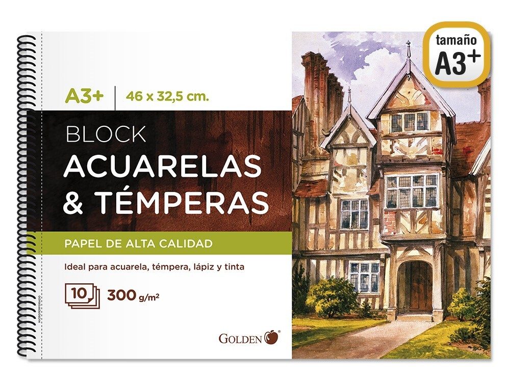 [151703] CUADERNO DIBUJO ACUARELAS Y TEMPERAS A3 300 GRS 10 HOJAS GOLDEN