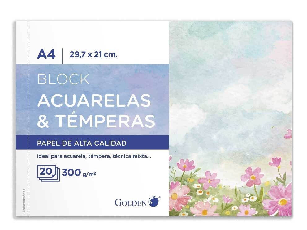 [151714] CUADERNO DE DIBUJO ENCOLADO 29.7 X 21 CM A4 300 GRS 20 HOJAS GOLDEN