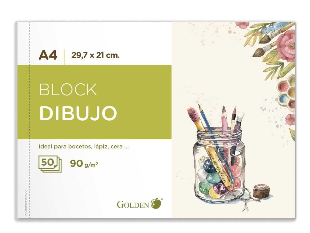 [151715] CUADERNO DE DIBUJO ENCOLADO 29.7 X 21 CM A4 90 GRS 50 HOJAS GOLDEN