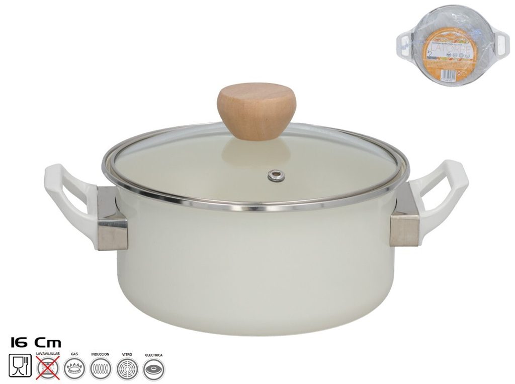 [148045] CACEROLA ESMALTADA LATORRE CON TAPA CRISTAL 16 CM