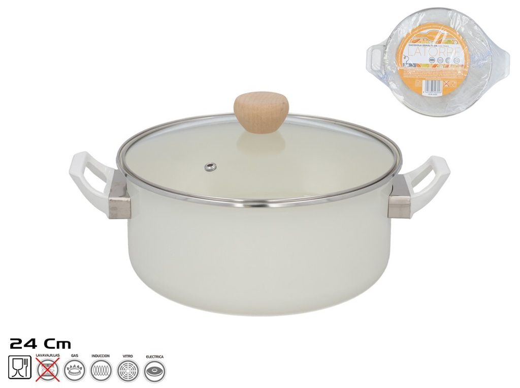 [148047] CACEROLA ESMALTA LATORRE CON TAPA CRISTAL 24 CM