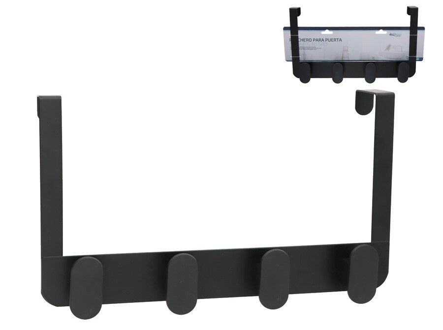 [147839] PERCHA PARA PUERTA NEGRO 4 POMOS 35 X 3 X 20 CM