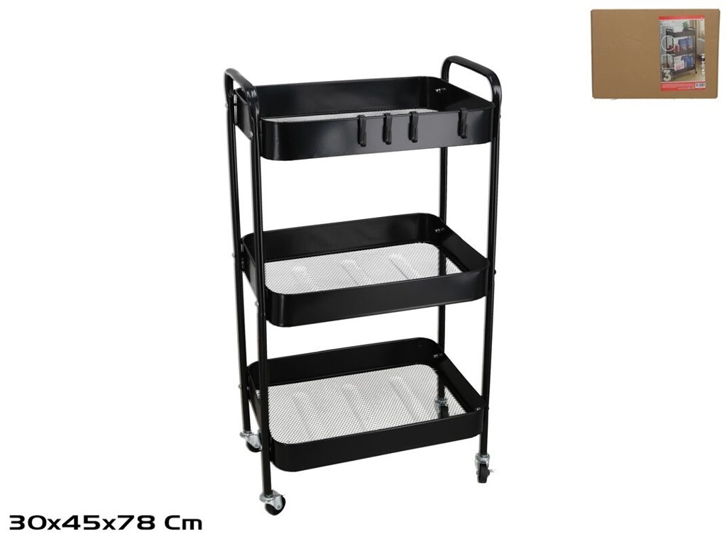 [147846] CARRITO MULTIUSOS NEGRO 3 NIVELES LOLI 78 X 30 X 45 CM
