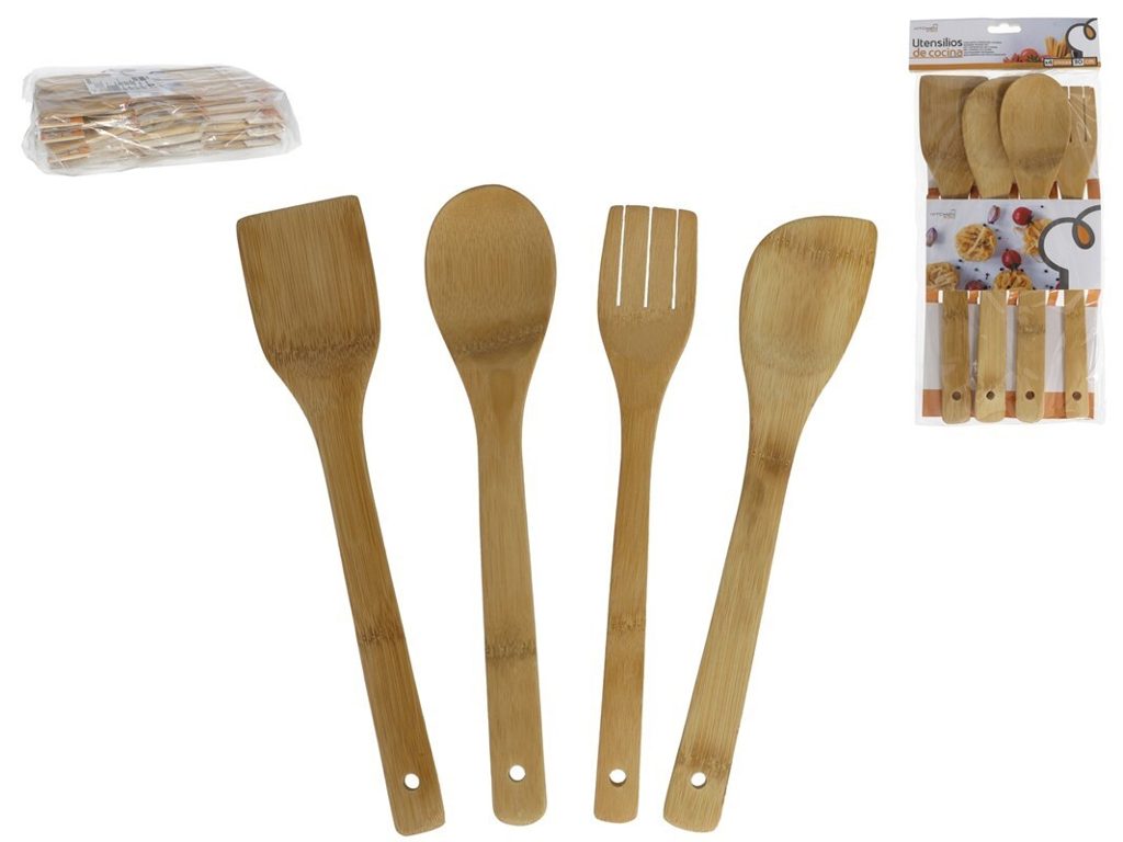 [136778] UTENSILIOS COCINA BAMBU 30 CM 4 PZAS
