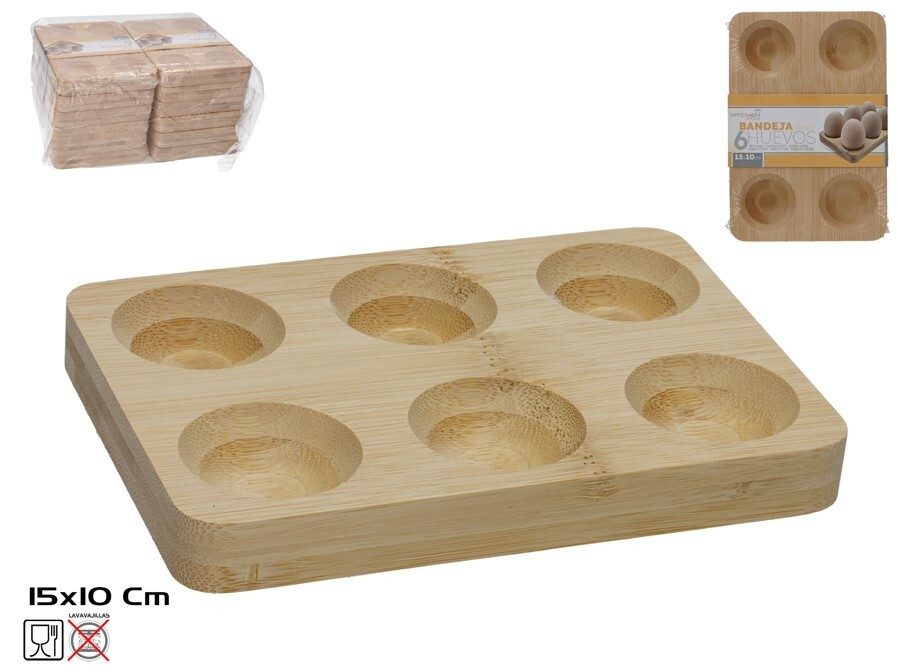 [147595] BANDEJA 6 HUEVOS BAMBU 15 X 10 CM