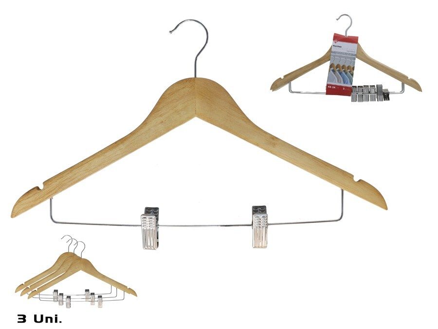 [146400] PERCHA MADERA ARCE CON PINZAS 3 UDS