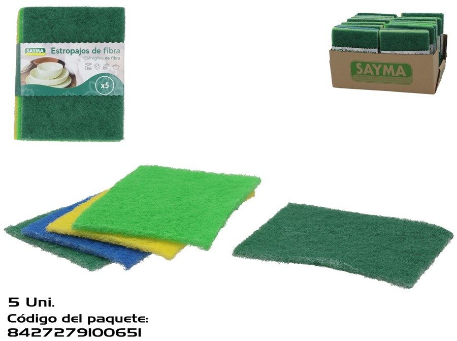 [65097] ESTROPAJO FIBRA COLORES 5 UDS