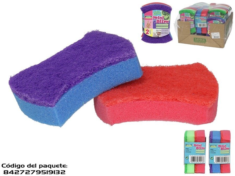[65113] ESTROPAJO MINI SLIM MULTICOLOR 2 UDS