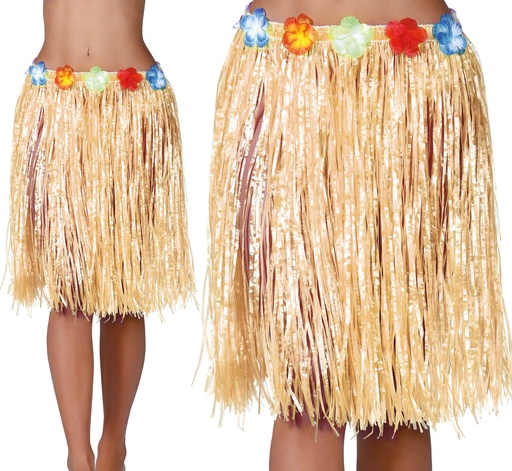 Falda Hawaiana Flores Paja 55 CMS